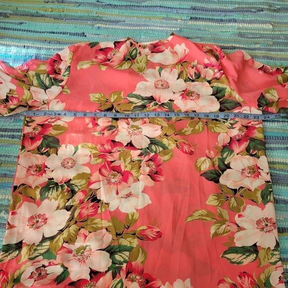 Iman   Ladies Pink Multicolor Floral Wrap Blouse, sz Large - Picture 8 of 14